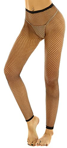 Freebily Femmes Sexy Leggings Résille Mesh Tailles Hautes Grandes Collants Bas Stretch Cheville Longueur sans Pied Moyen Filet Taille Unique