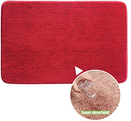 Treer Badezimmermatte Weicher Saugfähig Badezimmerteppich, Mikrofaser Beflockung Einfarbig Badematten Antirutsch Badvorleger Fußmatte Schlafzimmer Bodenmatte (Rot,80x120cm)
