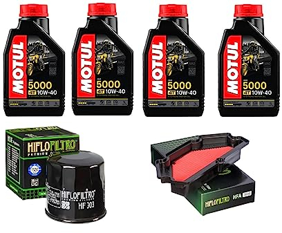 Set Service Komplett Hiflo Ölfilter HF303 Luftfilter Hiflo HFA2608 + 4LT Öl Motul Kompatibel Mit Kawasaki ER-6N ABS 2013 2016