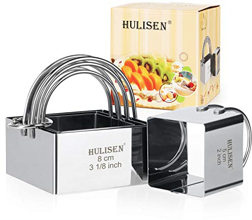 HULISEN Square Biscuit Cutter Set (4 Pieces/Set), Stainless Steel Cookies Cutter with Handle, Professional Baking Dough Tools, Gift Package (Square)