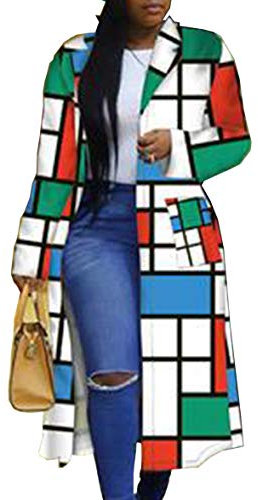 Damen-Trenchcoat mit farbigem Geo-Umlegekragen, bunt, Oberbekleidung, Cardigan, lange Blazerjacke, Rot/Ausflug, einfarbig (Getaway Solids), S