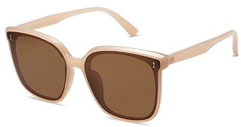 SOJOS Sonnenbrille Herren Damen Verspiegelt, Retro Vintage Groß Eckig Schwarz Coole Klassisch Rechteckig UV400 Schutz Unisex Brille SJ2157, Braun/Braun