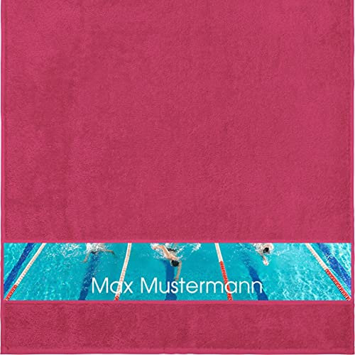 Manutextur Duschtuch mit Namen - personalisiert - Motiv Schwimmen 2 - viele Farben & Motive - Dusch-Handtuch - Fuchsia - Größe 70x140 cm - persönliches Geschenk mit Wunsch-Motiv und Wunsch-Name