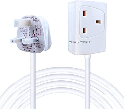 LUXE DIVA 1 Way Gang Single Socket Mains Power Extension Lead 13A UK 3Pin Plug (10M, White)