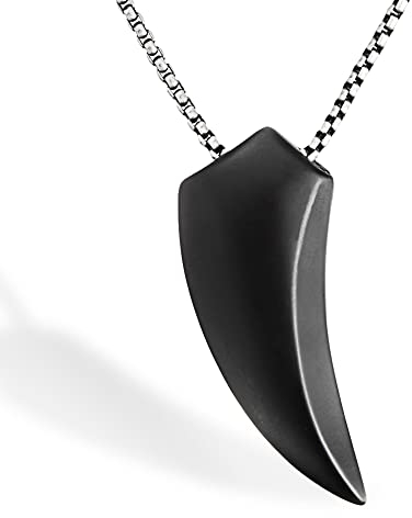 Wolflock Premium Halskette Herren Zahn Anhänger | Obsidian | Wolf | Wikingerschmuck | Wolfszahn | Ketten für Herren | Sicherer Verschluss | Inklusive Schmuckschachtel