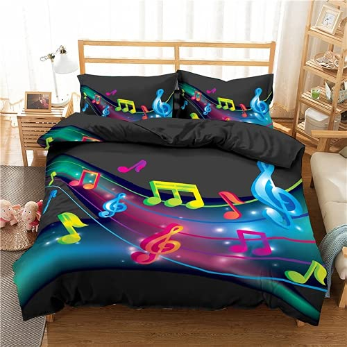 YXWHY Musik Bettbezug schwarz für Kinder erwachsen,3D-Digitaldruck elektronische musikelement Bettwäsche Set Kinder 220x240cm,Mikrofaser Farbiger Bettbezüge und 2 Kissenbezug 80x80cm