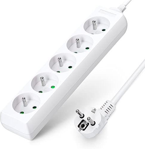 Aigostar - Multiprises 5 Prises 16A 2P + E Extension d'alimentation de 3 Mètre Câble et Sécurité Enfant Blanc