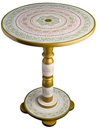 USHAZ Round Coffee Table, Multipurpose Side Table Living Room, Decorative Lacquer Small Coffee Table, Vintage Style Hallway Table - Rosewood Sofa Table, End Table (Snow White & Gold Trim)