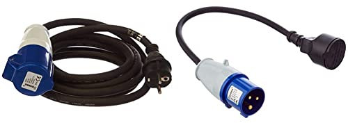 Perel CÂBLE Adaptateur avec FICHE SCHUKO vers Prise CEE - 3 m & ECEEC3M Câble Adaptateur avec Prise mâle vers fiche CEE, 40 cm de Longeur