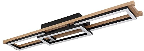etc-shop LED Deckenleuchte Fernbedienung Holz Wohnzimmerleuchte Decke dimmbar Deckenlampe schwenkbar, CCT, 30W 1800Lm, LxBxH 100x13,5x11 cm