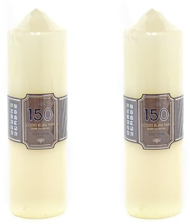 OnlineStreet Church Pillar Candles - Unscented Overdipped White Candles with Long Burning Times of 150 Hours, 24 cm Tall (Pack of 2), 7 cm
