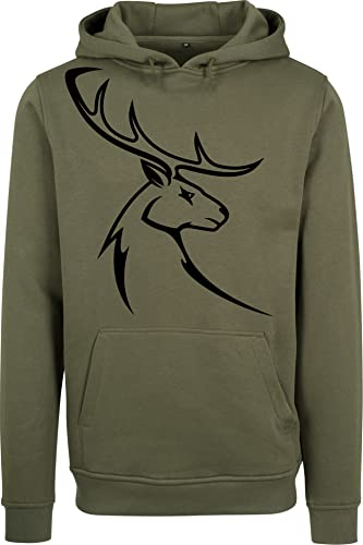 Baddery Jäger Pullover Herren - Hirschbock - Jagd Geschenk Männer - Kleidung Zubehör (Olive XXL)