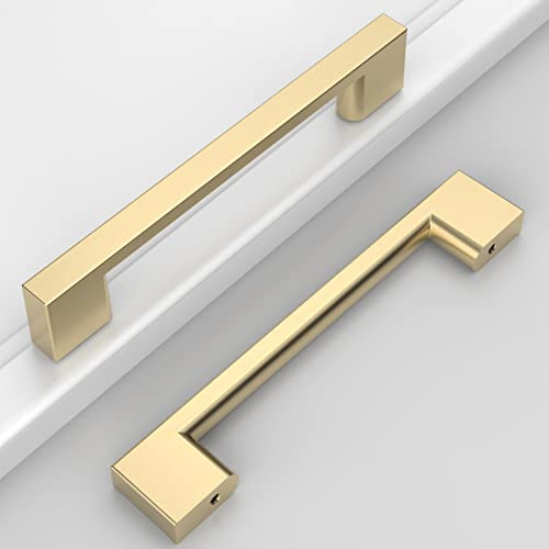 Amerdeco 8 Stück Möbelgriffe Gebürsteter Gold 128mm Lochabstand Schubladen Griffe für Küchenschränke Schrankgriffe Schubladengriffe Türgriffe für Küchenschränke Kleiderschrank UK0036