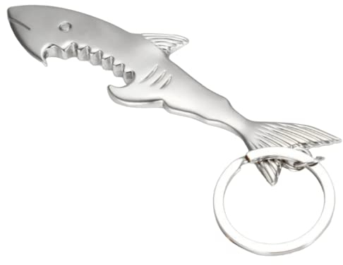 Portachiavi a forma di squalo con apribottiglie, colore argento/bottiglie, idea regalo per papà