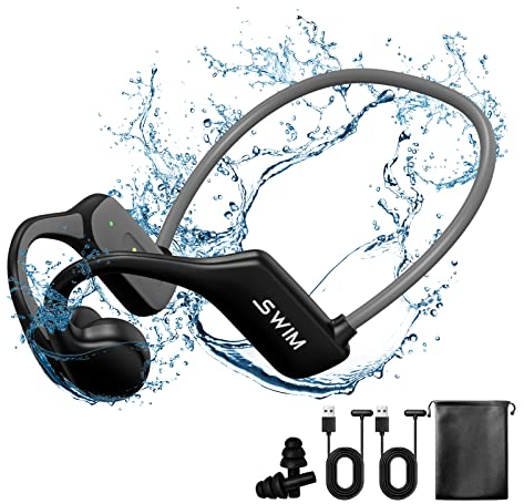 Smalody Auriculares de conducción ósea, Auriculares Deportivos Abiertos con micrófono, IP68 Impermeable Bluetooth inalámbricos para Nadar, Correr Entrenamiento de conducción