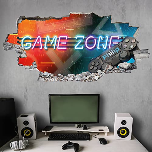 tjapalo® p69 Cooles Wandtattoo Gamer mit Name Teenager Wandtattoo Jugendzimmer Name gamer Bild junge Wandbild gaming Wandtattoo Gamer zone, Größe: B58xH28cm