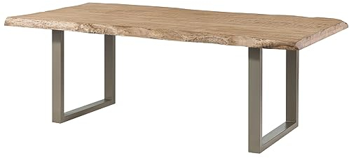 MASSIVMOEBEL24.DE | Freeform 5 - Baumtisch aus Mangoholz - beige lackiert | + U-Beine in Silber matt | 240x100x77 | Massivholztisch Baumkantentisch Esstisch