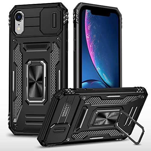XINYIWEI Coque pour iPhone X/iPhone XS, Housse de Protection coulissante pour Appareil Photo, Support annulaire à 360 degrés, étui antichute pour iPhone X/XS 5.8. (Noir)