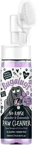 Bugalugs Dog Paw Cleaner No Rinse Foam Cat & Dog shampoo with Silicone Brush Head, waterless grooming products. Travel friendly paw cleaner for dogs defeat muddy paws on the go (Lavender & Chamomile)