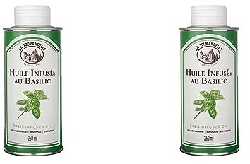 La Tourangelle - Huile infusée au Basilic - Goût frais et savoureux de Basilic - Délicieuse pour des salades de crudités, bruschettas ou en filet sur des pâtes - 250 ML (Lot de 2)