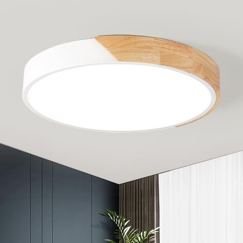 Style home 48W Deckenlampe LED Deckenleuchte Holz Runde Flach Leuchte, Ø40x4cm dimmbar mit Fernbedienung, für Wohnzimmer Schlafzimmer Büro Küche Diele Flur