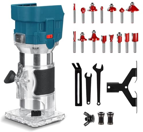 HEBERUCK Fraise à bords sans fil compatible avec Makita, 6 vitesses variables, défonceuse professionnelle, fraiseuse multifonctionnelle, fraise sans fil, fraise à bois, outil bois