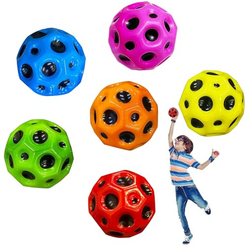 TZEKING 6 Stück LED Moon Ball,Hohe Springender Gummiball,Bunte Hüpfende Bälle,Super Stretch,Leicht zu Greifen,Geschenke für Jungen und Mädchen,Geeignet für Erwachsene zum Stressabbau