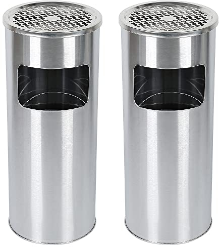 Belfoye, 2 cubos de basura con cenicero, 30 L, cenicero sobre pie de acero inoxidable, papelera cenicero para hotel jardín exterior supermercado (plata-2PCS)