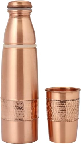 ANCIENTIMPEX Kupfer gehämmerte Wasserflasche 900ml (30.43 Fluid Ounce) mit Tumbler, gelenkfreie und auslaufsichere Flasche für ayurvedischen Gesundheitsvorteil Besuch