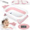 Ricokids - RK-282 - Babybadewanne mit integriertem Thermometer - aus Silikon - mit Stöpsel, Klappbarem Gestell - Faltbar - Temperaturanzeige - Reisebadewanne für Kleinkinder - Weiß, Rosa
