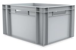 AUTORCE Euro Stacking Industrial Plastic Storage Boxes - 20Lt, 46Lt, 66 Lt Blue or Grey Heavy Duty Container Crate Box (20 Litres - 40x30x23 cm - GREY)