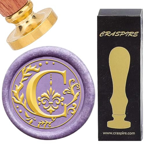 craspire Buchstabe C Siegellack-Stempel, Retro-Alphabet, Initialen, Wachssiegel-Stempel, Klassischer Vintage-Stil, 26 Buchstaben, AZ, 25 mm, Abnehmbarer Messingkopf, Holzgriff Für Umschlag, Einladung