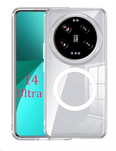 GIOPUEY Magnetische Handyhülle für Xiaomi 14 Ultra Hülle, Case Kompatibel mit MagSafe, Transparent PC Zurück + TPU Bumper Stoßfeste Schutzhülle - Clear