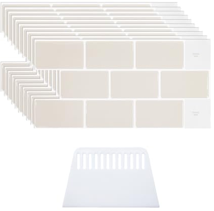 Zfseyuh 10 Piezas Vinilos Cocina Azulejos Adhesivos Vinilo 3D Beige para Azulejos de Pared Grueso Azulejos Adhesivos Cocina para Decoración de Paredes en Cocina, Salón y Dormitorio
