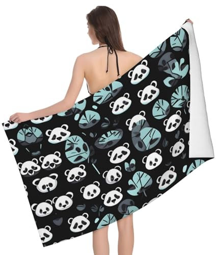 yefan Großes Badetuch mit Panda-Gesicht, Strandtuch für Erwachsene, saugfähig, 130 x 80 cm, für Badezimmer, Pool, Strand, Outdoor, Reisen