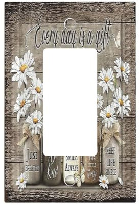 Rustikales Bauernhaus-Blumenmuster, 1-Gang-Wippschalter/GFCI-Steckdose, Lichtschalter, Wandplatte, Blende, Schalter, Landhaus, Vintage, Bauernhof, Blumen, Schmetterling, Blatt, Planken, Tafel,