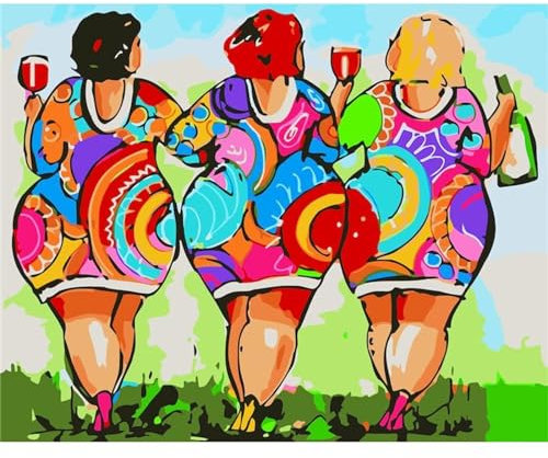 Bunte dicke Frauen Malen nach Zahlen für Erwachsene,DIY Handgemalt Ölgemälde-Set auf Leinwand mit Pinseln und Acrylpigment für Kinder Anfänger Kunst für Heimdekoration Geschenk mit Rahmen,30x40cm