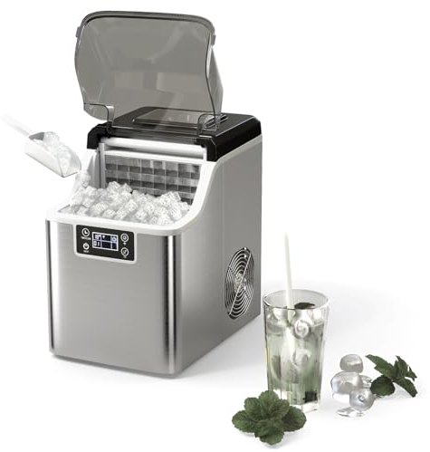 SOARS Eiswürfelmaschine, Eiswürfelbereiter 24 Eiswürfel in 15 min fertig, 18 KG in 24 Stunden, Ice Maker Selbstreinigend, Eismaschine mit LCD-Display & Timer, inkl. Schaufel
