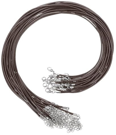 sourcing map 20Pcs Waxed Necklace Cord Bulk Brown 2mm Dia 18 Necklace String Rope with Chain Clasp for Pendants Bracelets Jewelry Making Supplies Accessories