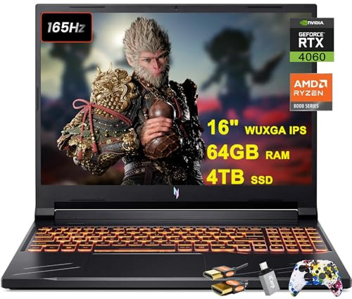 acer Nitro V 16 Gaming Laptop de 16 pulgadas WUXGA IPS 165Hz AMD Zen 4 Octa-Core Ryzen 7 8845HS (Beats i7-12700H) 64GB RAM 4TB SSD GeForce RTX 4060 8GB retroiluminado Win11 con accesorio ICP