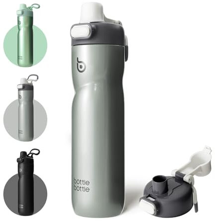 BOTTLE BOTTLE Insulated 24 oz Stainless Steel Water Bottle with Handle and Flip Top Lids, Leak Proof, Portable for Cycling Running Travel Sports Hiking, Gray
