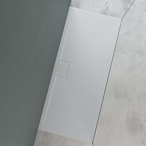 Mai & Mai Receveur de Douche Bac à Douche Blanc en Résine Marbre Artificielle Bac de Douche 70x160x3 cm Geo07