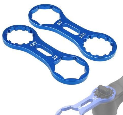 SATUY Fahrradgabelkappenschlüssel, Aluminiumlegierung, Fahrrad-Vorderradgabel-Reparaturwerkzeug, Federgabel, Kappenspanner, geeignet für Suntour XCR/XCM/XCT/RST, Blau, 2 Stück