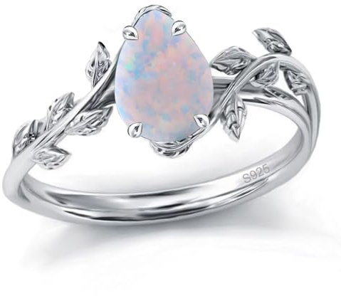 925 Sterling Silber Geburtsstein/Moosachat/Opal Ring für Damen, Weihnachten Ringe Verlobungsring Hochzeitsring für Mutter Frauen