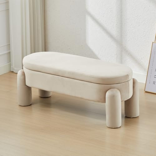 chairus Samt Sitzhocker mit Stauraum Polsterbank mit Beinen Sitztruhe Sitzhocker für Flur Schlafzimmer Wohnzimmer (Khaki)