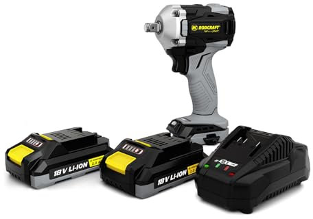 Rodcraft RC9067K2 Akku-Schlagschrauber Mini eBeast, Vierkant 1/2 Zoll, max. Lösemoment 500 Nm, nur 1,6 kg und 137 mm Länge, LED-Licht, im Set mit 2x 2Ah Akku + Ladegerät + Stofftasche