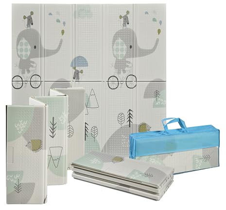 MS BabyWorld - Trendy - Alfombra de Juegos para Bebé 120x120 cm - Doble Cara, Tapete Muy acolchado (1cm Grosos), Plegable y con Bolsa de transporte