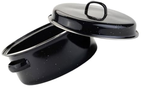 DECHOUS Covered Round Enamel Roaster Pot 28cm Lid Household Chestnut Potato Stove Suitable for Baking Potatoes Kitchen Gadget