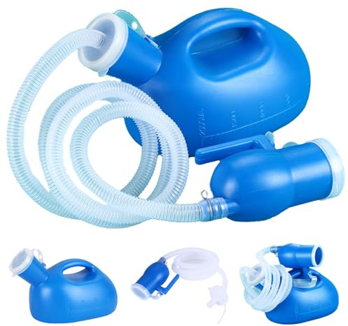 Tragbares Urinal für Männer, 2000 ml/68oz Spill Proof Urinflasche mit Skala und Deckel, männliches Urinal mit 63 langen Röhrchen, Pee -Flaschen für Männer Reisekrankenhauswagen, Urinale für Männer