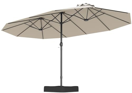 GOPLUS Doppelsonnenschirm mit Ständer, 440 x 260 cm Sonnenschirm mit Kurbel, Gartenschirm XXL, extra großer Terrassenschirm Sonnenschutz, Marktschirm Oval für Garten, Terrasse & Pool, Beige